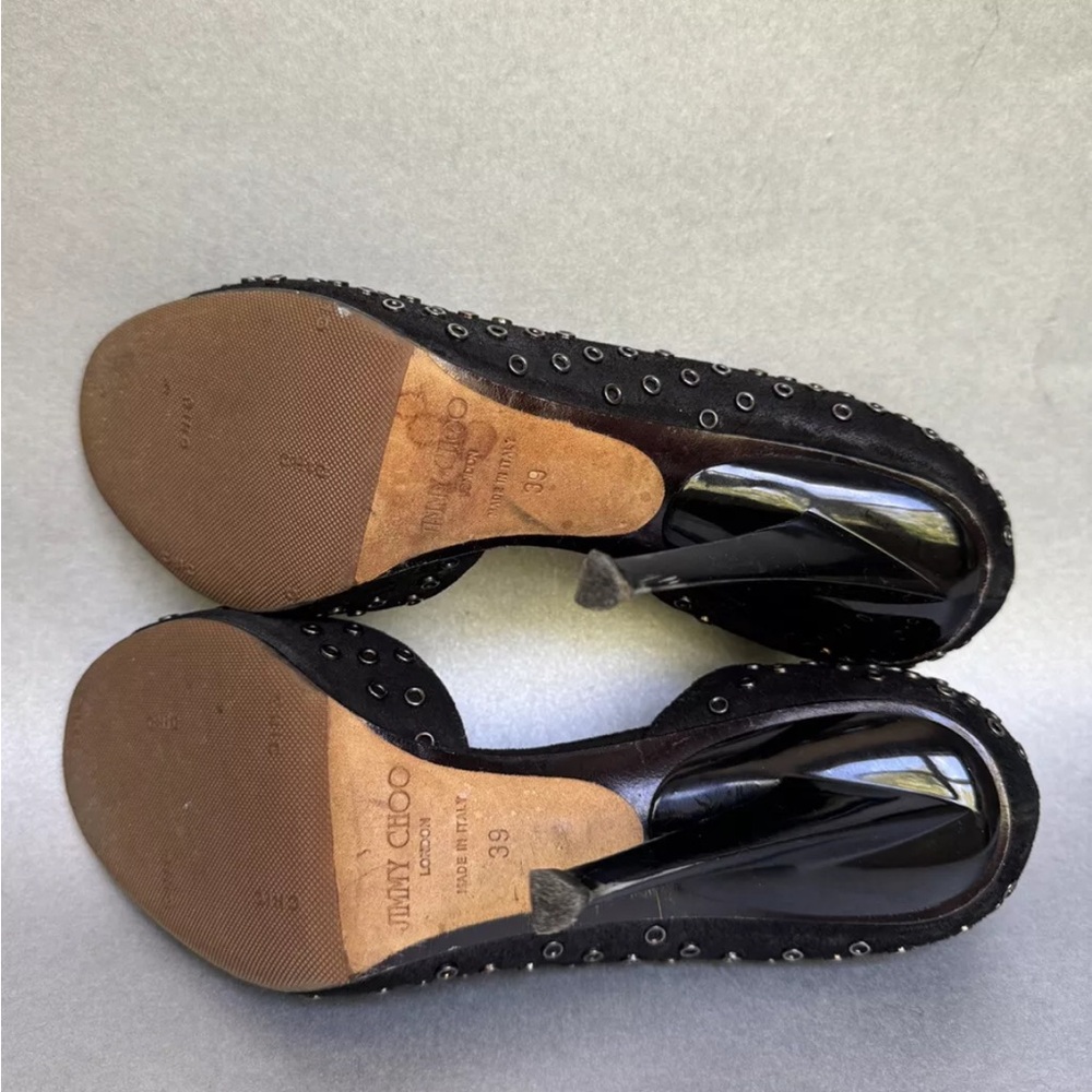 Jimmy Choo London Sz 8.5 EU 39 Black Open Toe Heel Pumps Party Formal - Picture 7 of 8